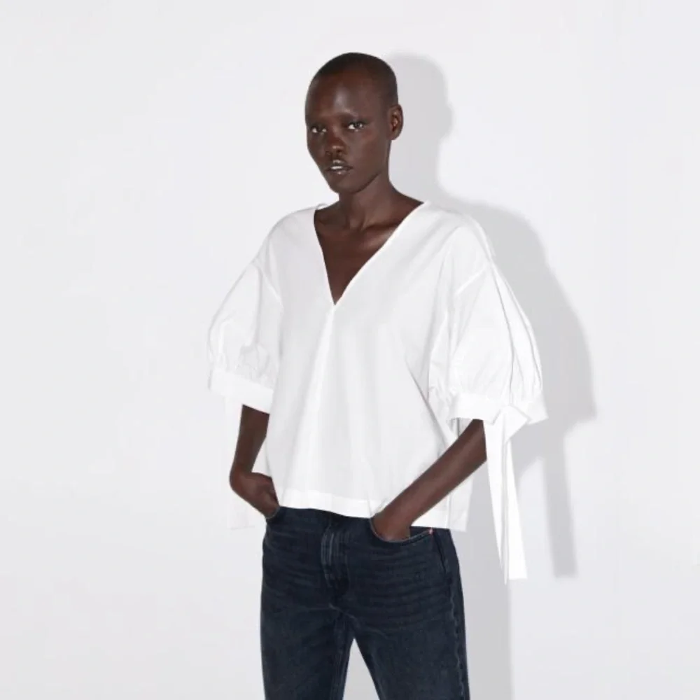 ZARA size S white poplin blouse oversized puff sleeve